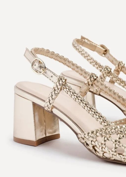 Linzi Sandria Gold Faux Leather Hand Woven Court Heels
