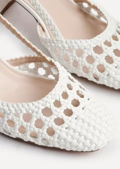 Linzi Sandria White Faux Leather Hand Woven Court Heels