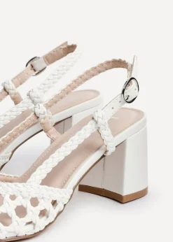 Linzi Sandria White Faux Leather Hand Woven Court Heels