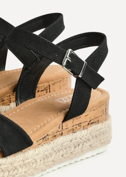 Linzi Sarelli Wide Fit Black Nubuck Cork Flatform