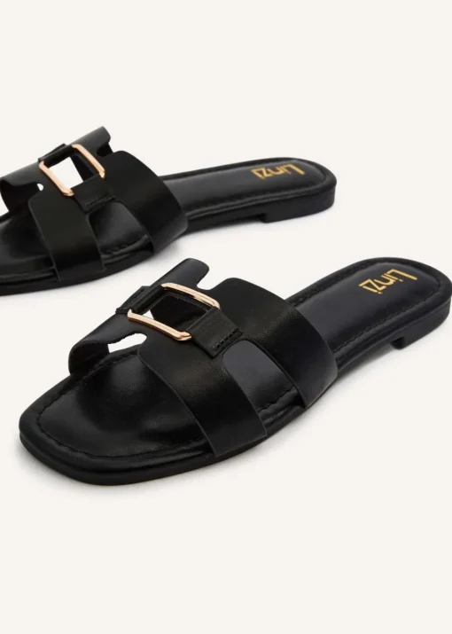 Linzi Sasha Black Faux Leather Slider Sandal