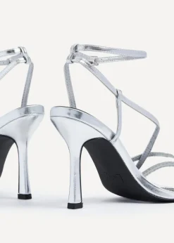 Linzi Savannah Silver Faux Leather Strappy Stiletto High Heel