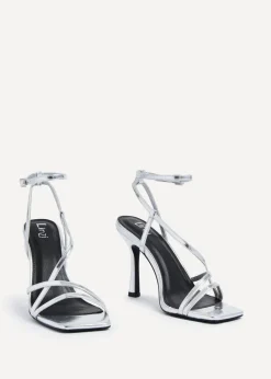 Linzi Savannah Silver Faux Leather Strappy Stiletto High Heel