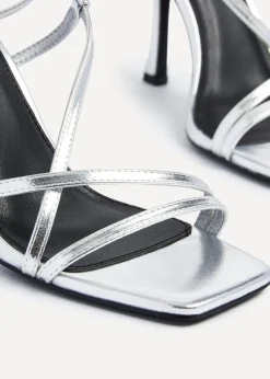 Linzi Savannah Silver Faux Leather Strappy Stiletto High Heel