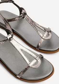 Linzi Saylor Pewter Faux Leather Textured T Bar Sandals