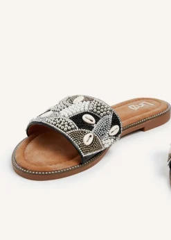 Linzi Seanna Black Embellished Shell Slider