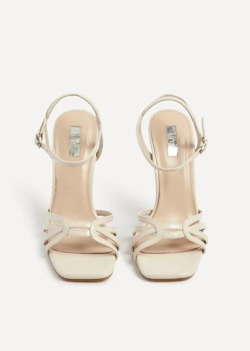 Linzi Serena Nude Faux Patent Leather Sandal Back High Heels