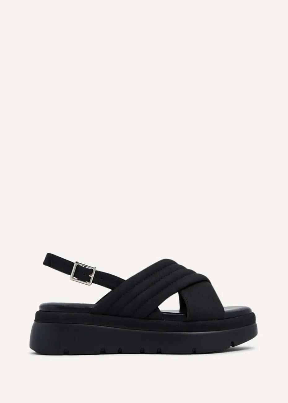 Linzi Shae Black Faux Nubuck Padded Crossover Flatform Sandals