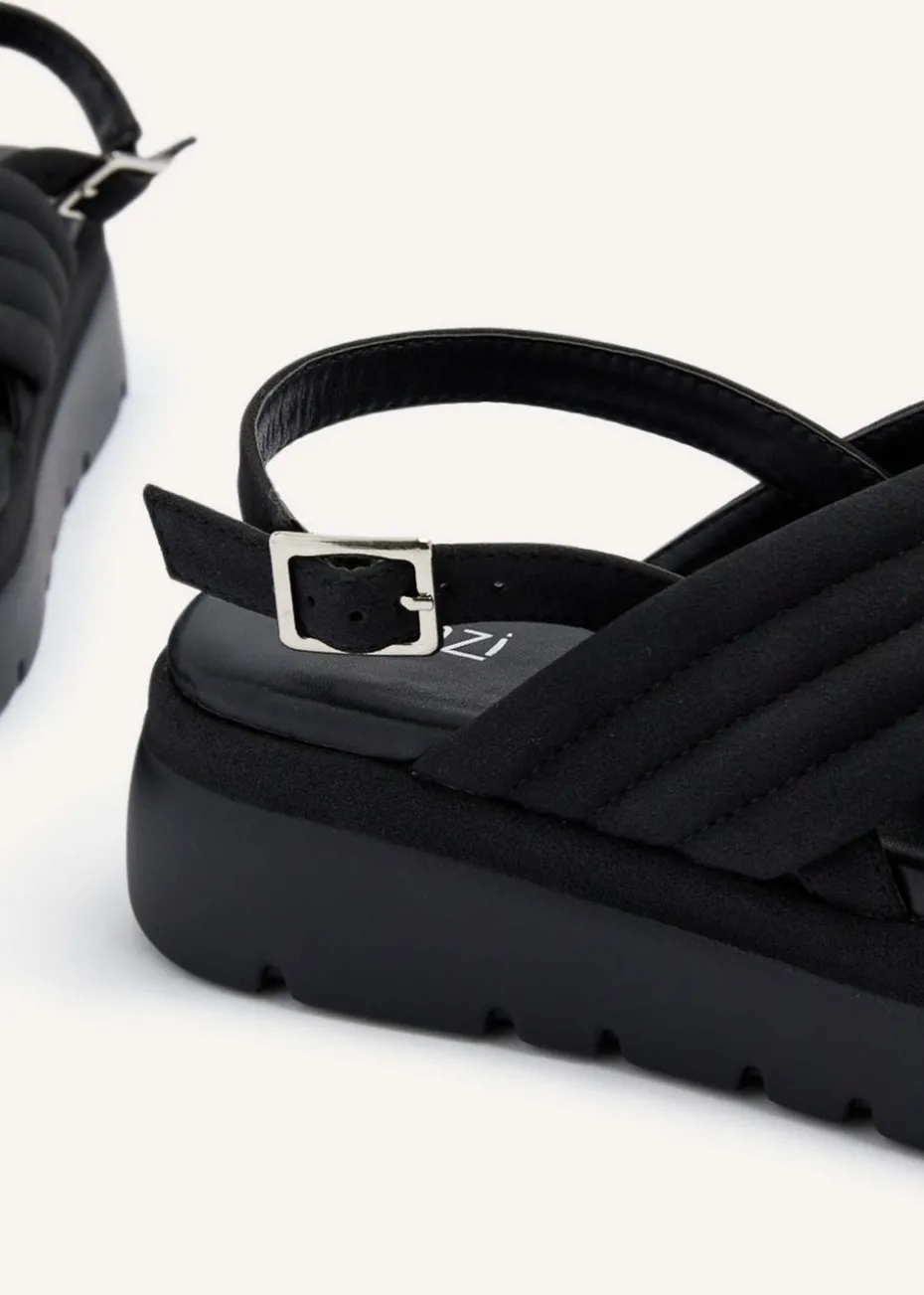 Linzi Shae Black Faux Nubuck Padded Crossover Flatform Sandals