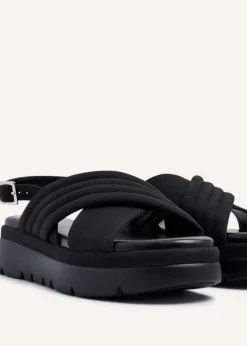 Linzi Shae Black Faux Nubuck Padded Crossover Flatform Sandals