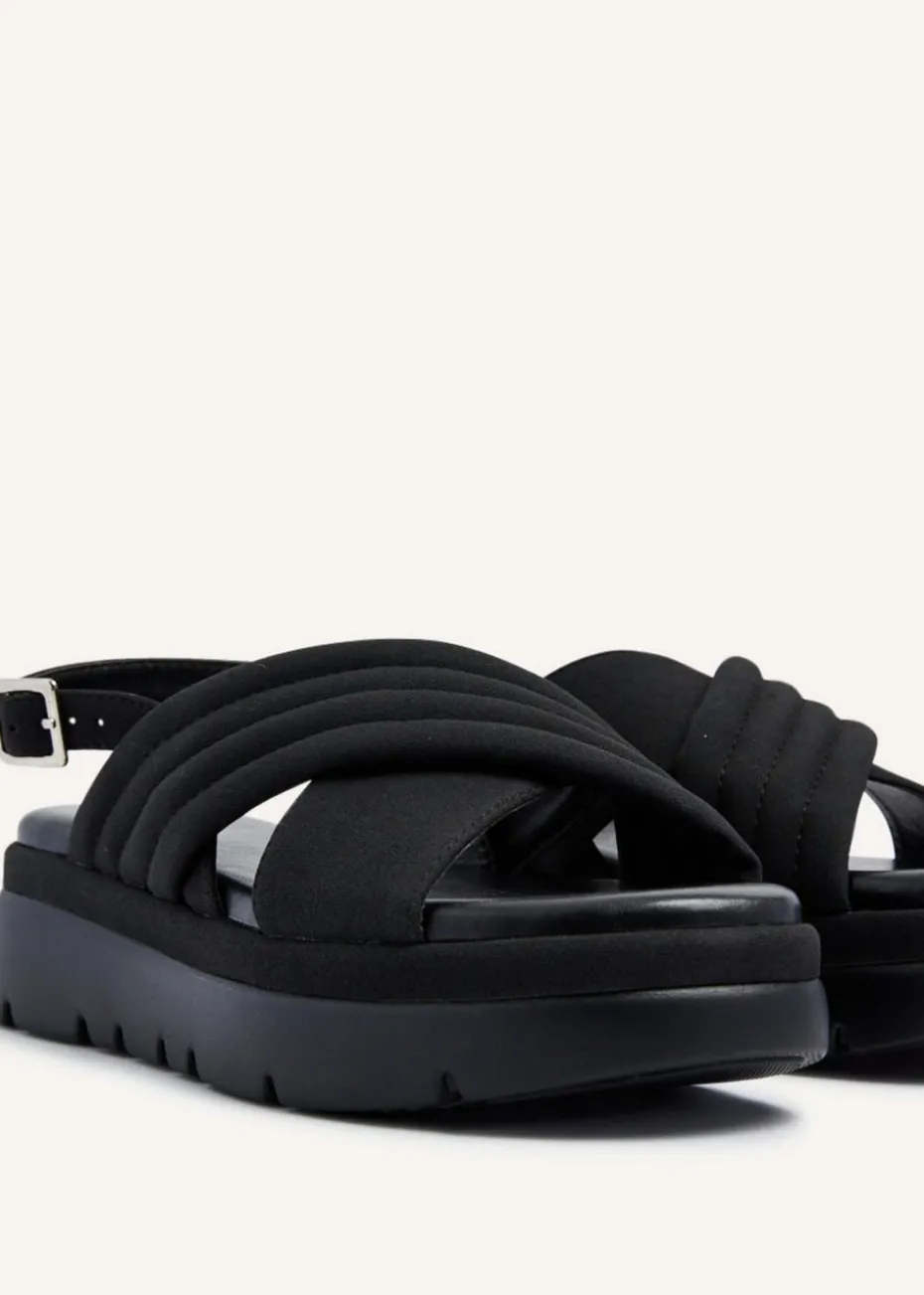 Linzi Shae Black Faux Nubuck Padded Crossover Flatform Sandals