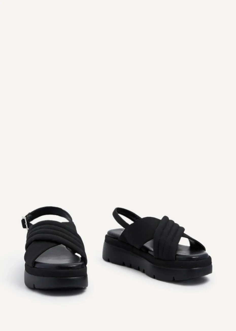 Linzi Shae Black Faux Nubuck Padded Crossover Flatform Sandals