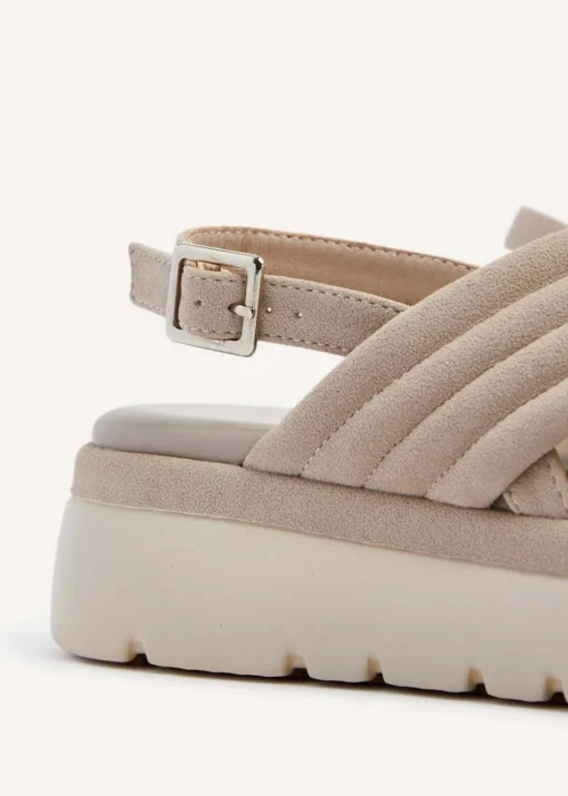 Linzi Shae Stone Faux Nubuck Padded Crossover Flatform Sandals