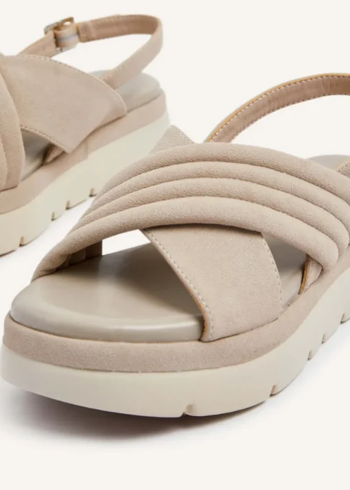 Linzi Shae Stone Faux Nubuck Padded Crossover Flatform Sandals