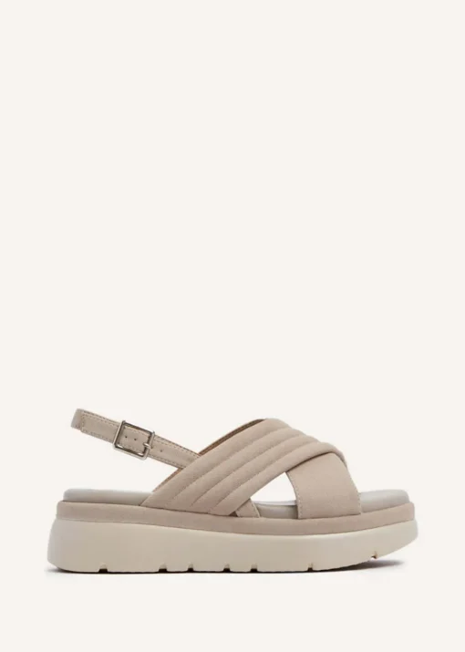 Linzi Shae Stone Faux Nubuck Padded Crossover Flatform Sandals