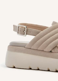 Linzi Shae Stone Faux Nubuck Padded Crossover Flatform Sandals