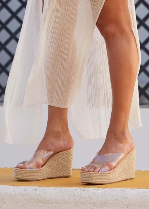 Linzi Shaylen Camel Perspex Crossover Rope Wedge