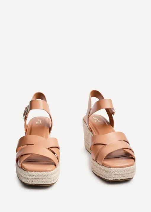 Linzi Sheena Tan Faux Leather Crossover Espadrille Platform Wedge
