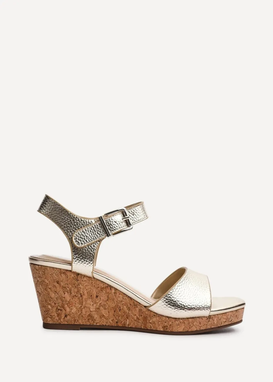 Linzi Sierra Gold Faux Leather Cork Platform Wedge