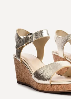 Linzi Sierra Gold Faux Leather Cork Platform Wedge