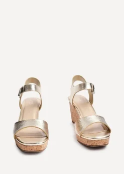 Linzi Sierra Gold Faux Leather Cork Platform Wedge