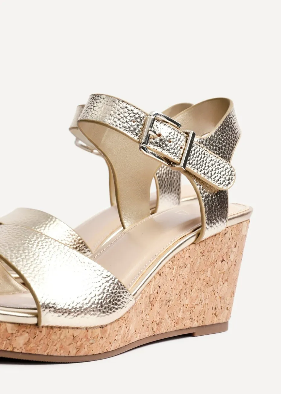Linzi Sierra Gold Faux Leather Cork Platform Wedge
