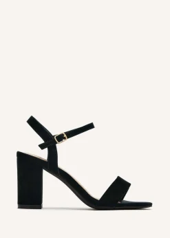 Linzi Skyline Black Faux Suede Open Back Barely There Block Heeled Sandal