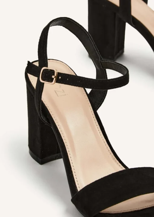 Linzi Skyline Black Faux Suede Open Back Barely There Block Heeled Sandal