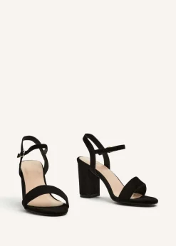 Linzi Skyline Black Faux Suede Open Back Barely There Block Heeled Sandal