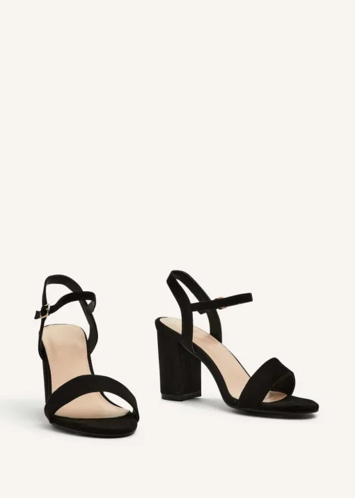 Linzi Skyline Black Faux Suede Open Back Barely There Block Heeled Sandal