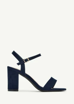 Linzi Skyline Navy Faux Suede Open Back Barely There Block Heeled Sandal