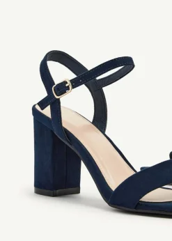 Linzi Skyline Navy Faux Suede Open Back Barely There Block Heeled Sandal