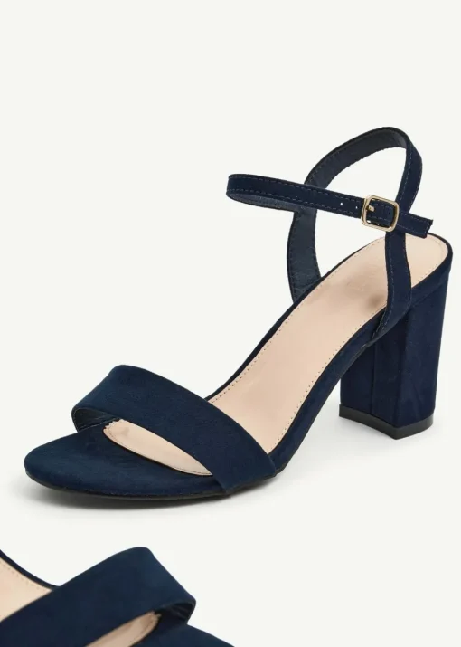 Linzi Skyline Navy Faux Suede Open Back Barely There Block Heeled Sandal