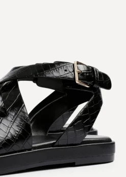 Linzi Soho Black Faux Croc Patent Leather Strappy Sandals