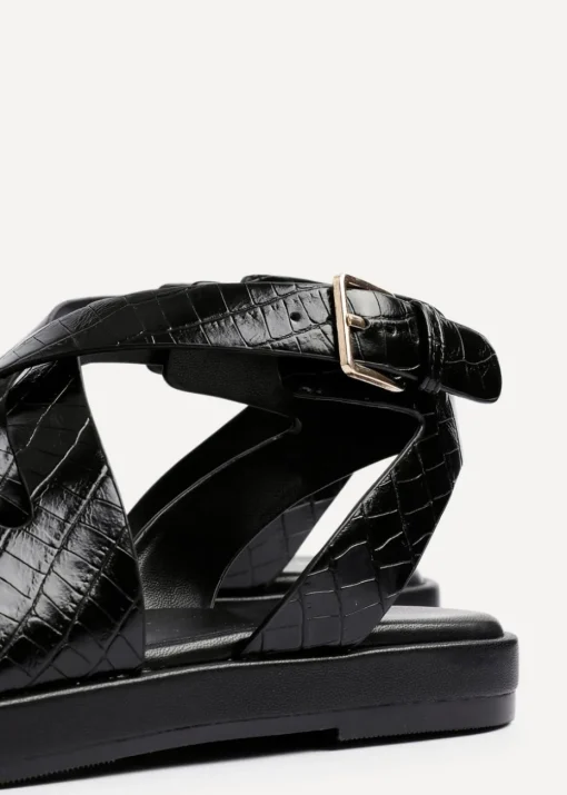 Linzi Soho Black Faux Croc Patent Leather Strappy Sandals