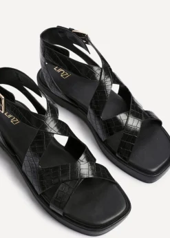 Linzi Soho Black Faux Croc Patent Leather Strappy Sandals
