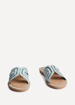Linzi Solar Blue Raffia Link Design Flat Slider Sandal