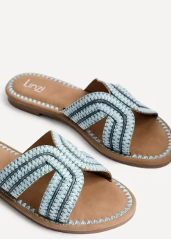 Linzi Solar Blue Raffia Link Design Flat Slider Sandal