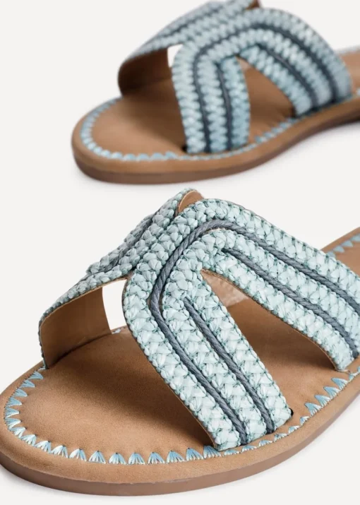 Linzi Solar Blue Raffia Link Design Flat Slider Sandal