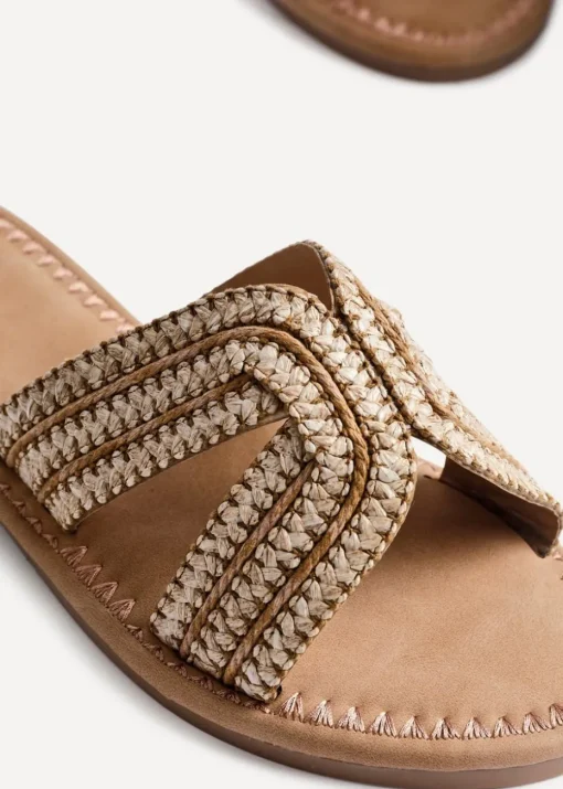 Linzi Solar Sand Raffia Link Design Flat Slider Sandal