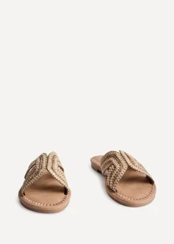 Linzi Solar Sand Raffia Link Design Flat Slider Sandal