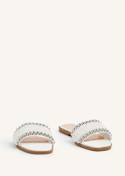 Linzi Stassie White Pearl Embellished Flat Sandals