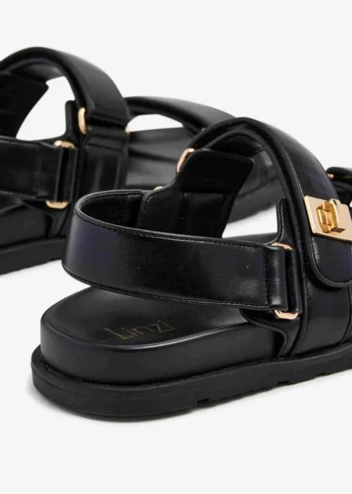 Linzi Stevie Black Faux Leather Footbed Sandals