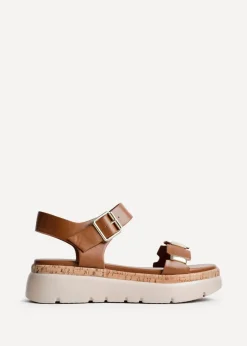 Linzi Stride Tan Faux Leather Flatform Sandal