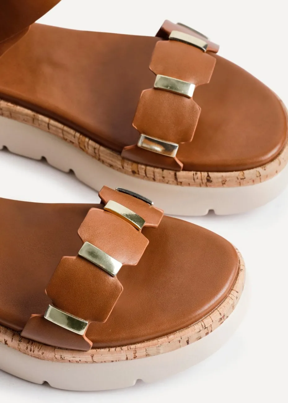 Linzi Stride Tan Faux Leather Flatform Sandal