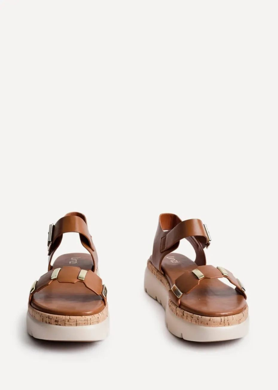 Linzi Stride Tan Faux Leather Flatform Sandal