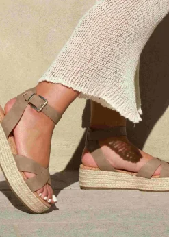 Linzi Sultry Taupe Faux Nubuck Cork Flatform Sandal