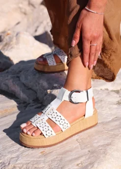 Linzi Sunkissed White Faux Leather Gladiator Flatform Sandal