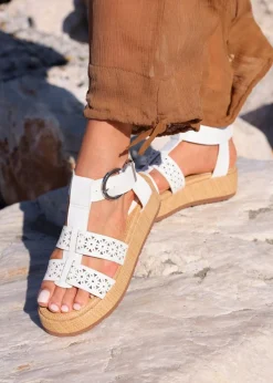 Linzi Sunkissed White Faux Leather Gladiator Flatform Sandal