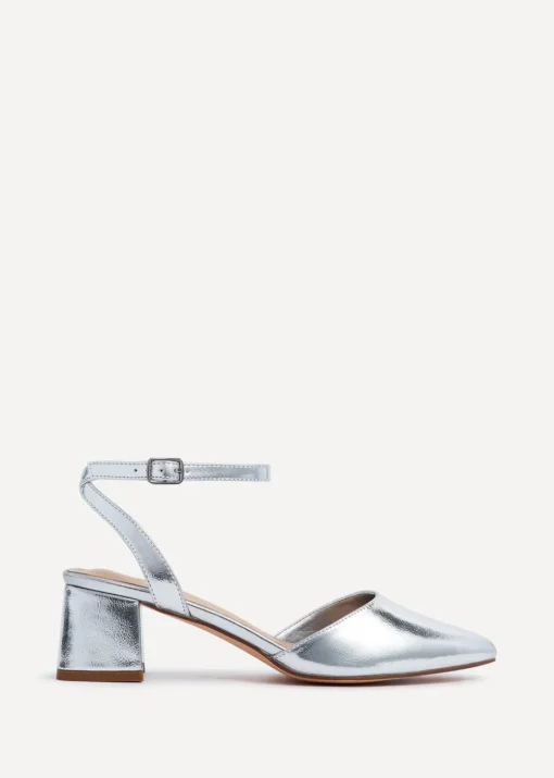 Linzi Suzy Wide Fit Silver Faux Leather Court Heel
